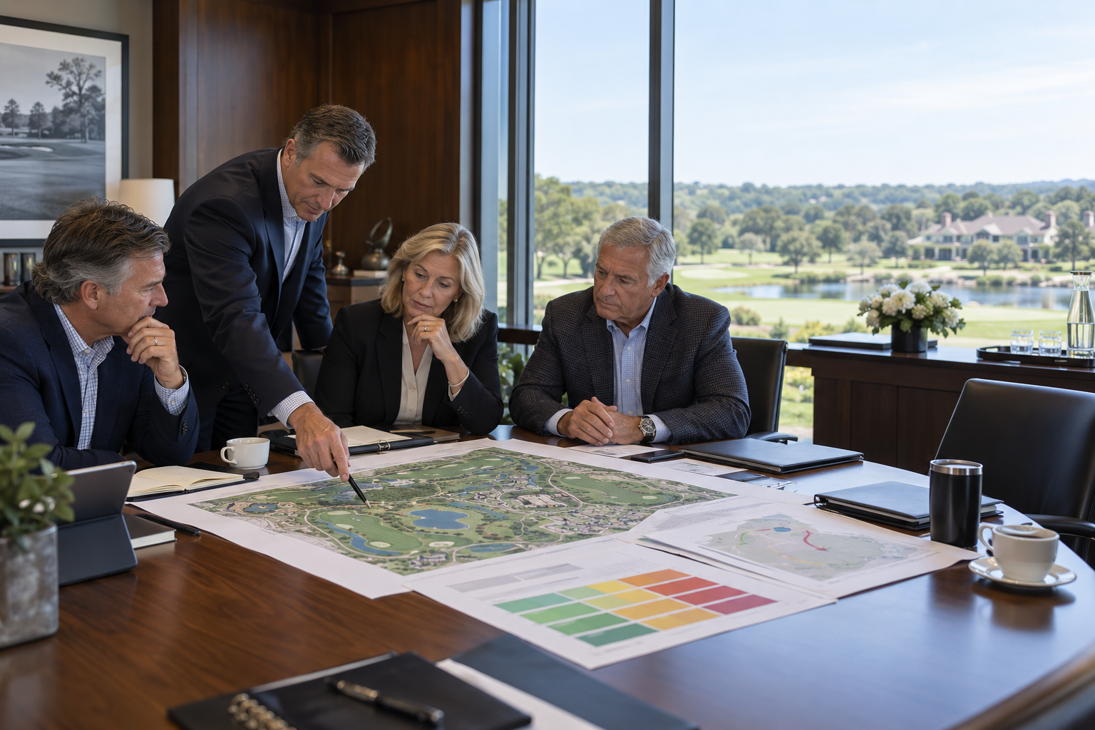 Security consultants assessing property vulnerabilities and priorities
